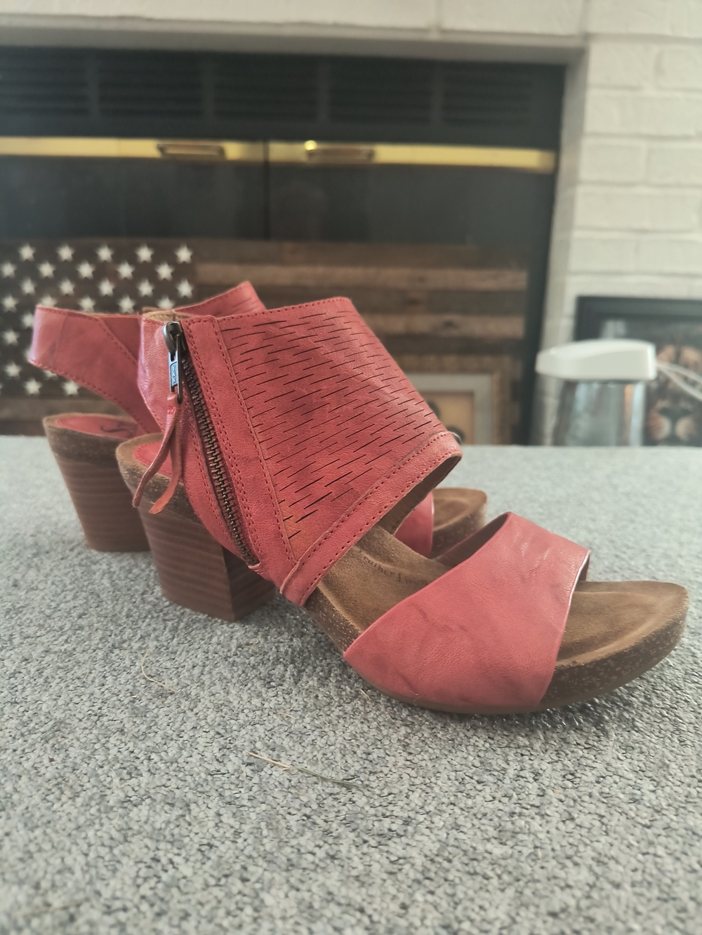 Sofft Coral Red Cutout Slingback Block Heel Sandals